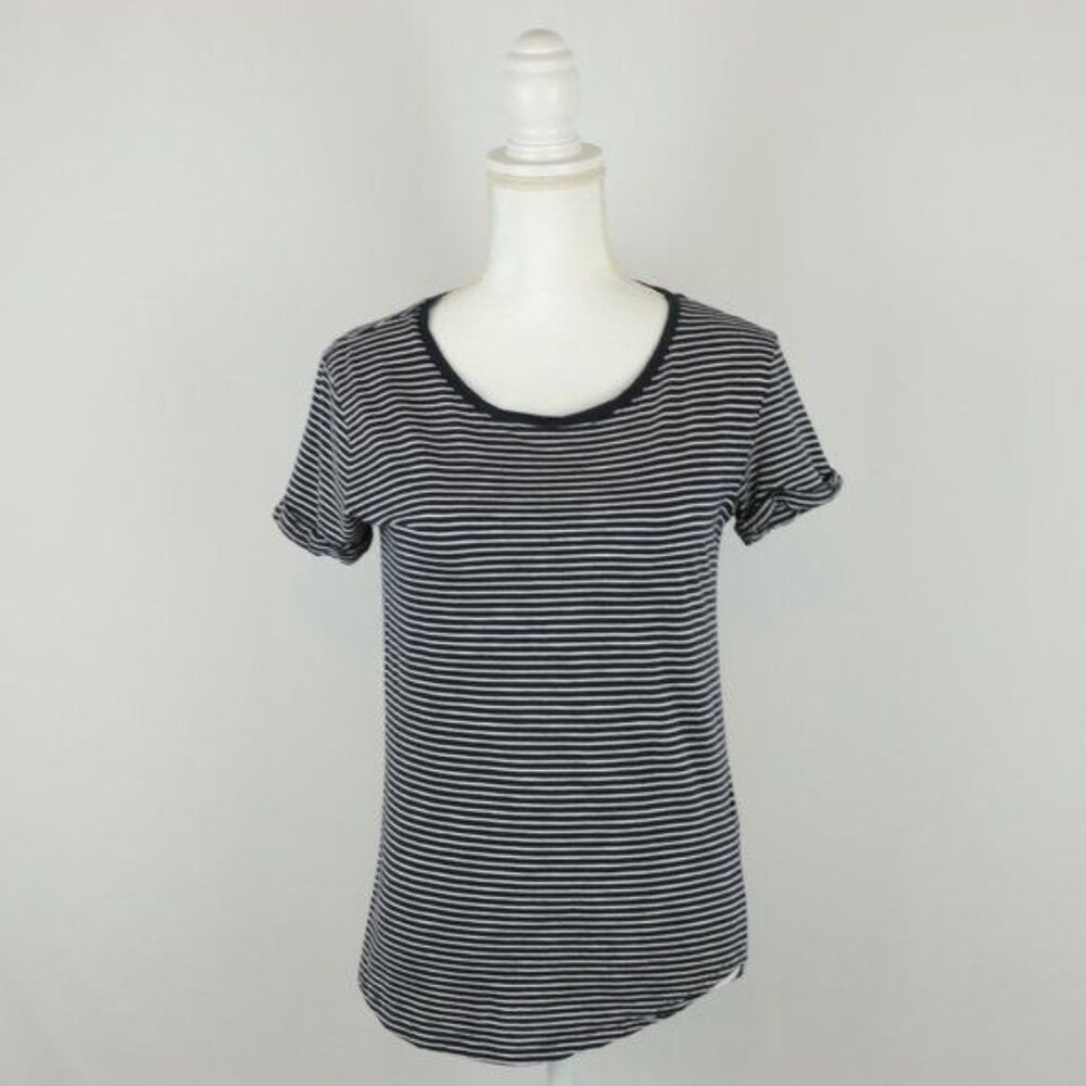 H&M Women's Extra Small Black White Striped Scoop Neck Short Sleeve Tee